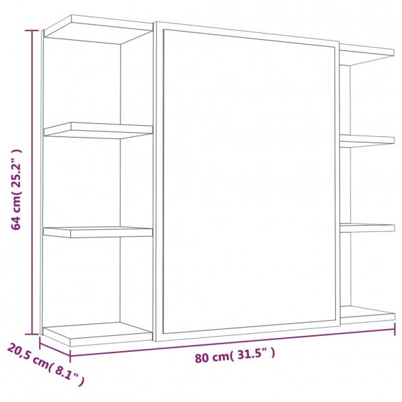 Armoire à miroir de salle de bain Chêne fumé 80x20,5x64 cm Bois