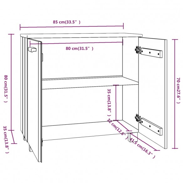 Buffet HAMAR Gris foncé 85x35x80 cm Bois massif de pin