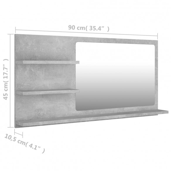 Miroir de salle de bain Gris béton 90x10,5x45 cm Aggloméré