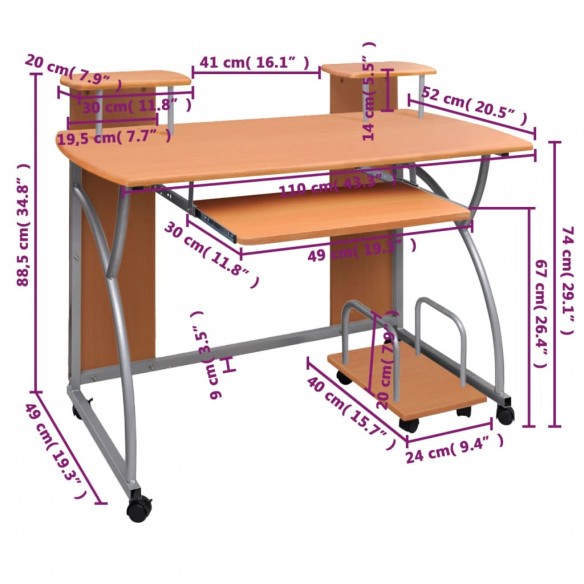 Bureau d'ordinateur Marron 110x52x88,5 cm Bois d’ingénierie