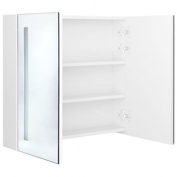 Armoire de salle de bain à miroir LED Blanc brillant 62x14x60cm