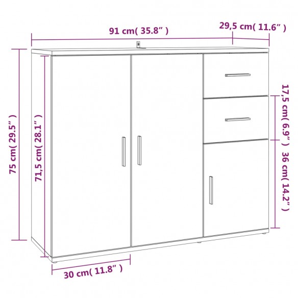 Buffet Chêne sonoma 91x29,5x75 cm Bois d'ingénierie