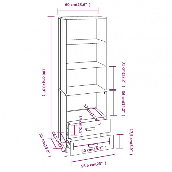 Buffet HAMAR Blanc 60x35x180 cm Bois de pin massif