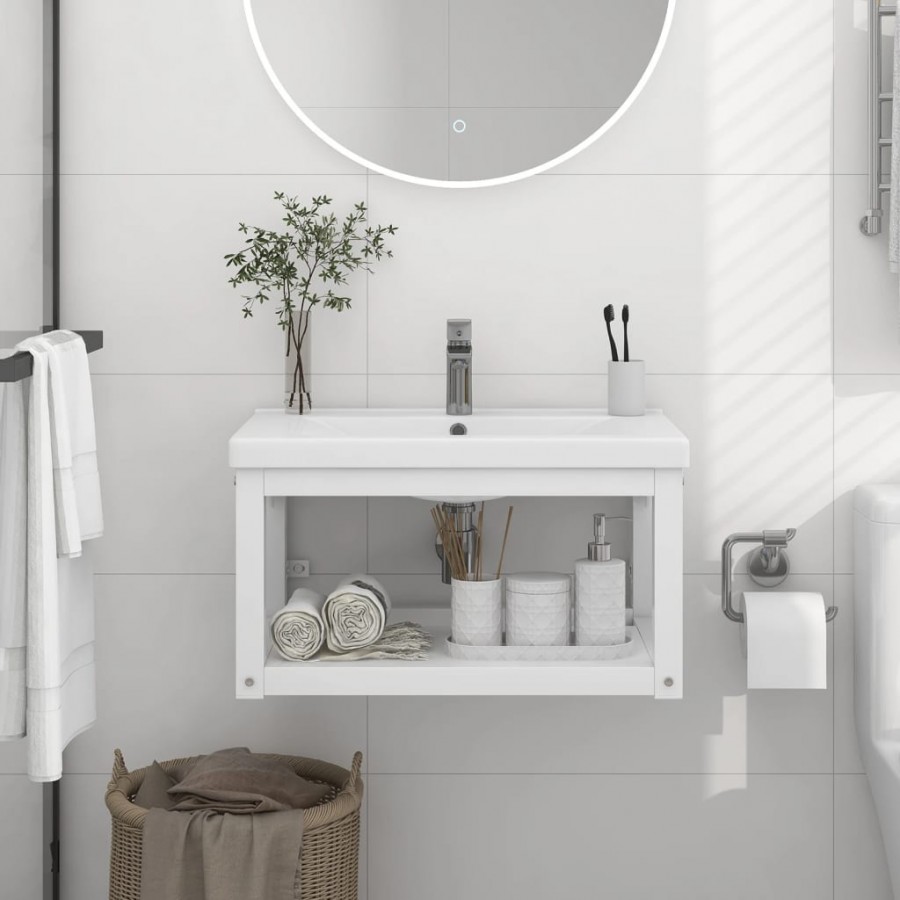 Cadre de lavabo de salle de bain mural Blanc 59x38x31 cm Fer