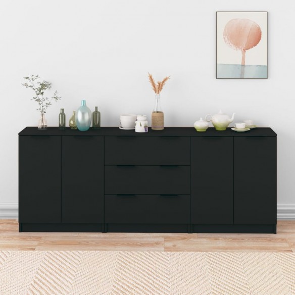 Buffets 3 pcs Noir Bois d'ingénierie