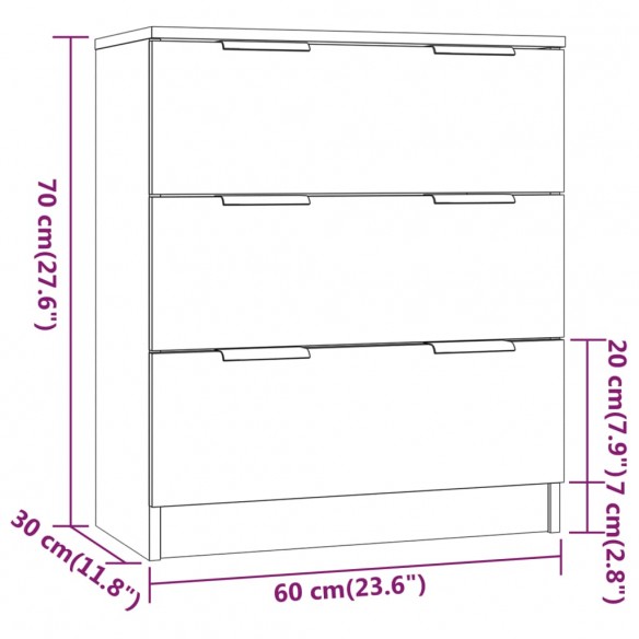 Buffets 3 pcs Noir Bois d'ingénierie