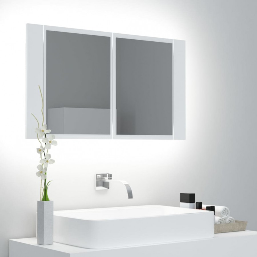 Armoire salle de bain à miroir LED Blanc 80x12x45 cm Acrylique