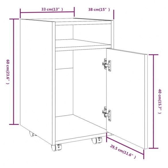 Armoire appoint à roues Chêne fumé 33x38x60cm Bois d'ingénierie