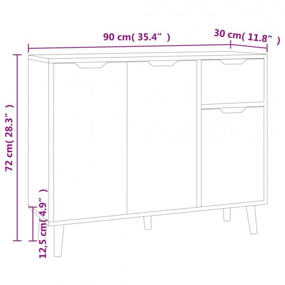 Buffet noir 90x30x72 cm bois d'ingénierie