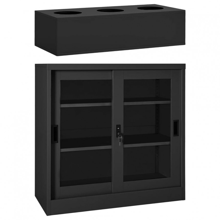 Armoire à portes coulissantes avec jardinière Anthracite Acier