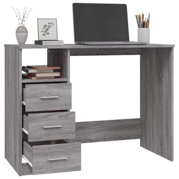 Bureau avec tiroirs Sonoma gris 102x50x76 cm Bois d'ingénierie