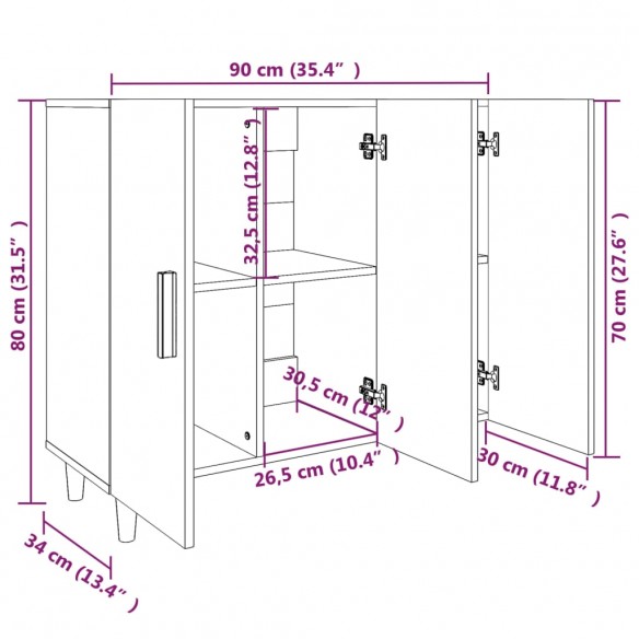 Buffet sonoma gris 90x34x80 cm bois d'ingénierie