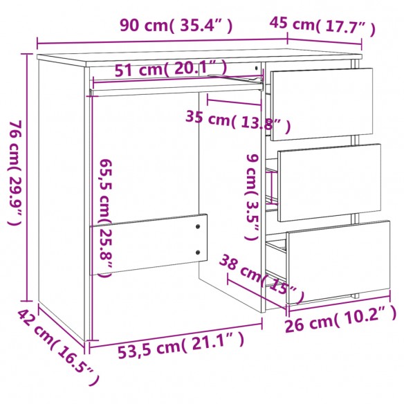 Bureau Sonoma gris 90x45x76 cm Bois d'ingénierie