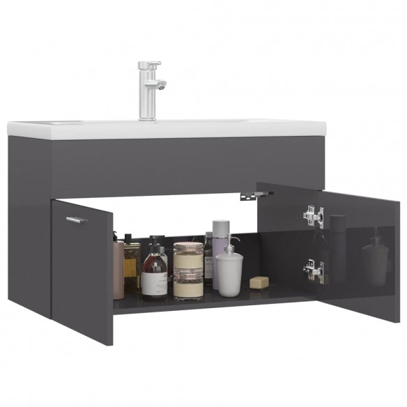 Armoire d'évier avec lavabo intégré Gris brillant Aggloméré