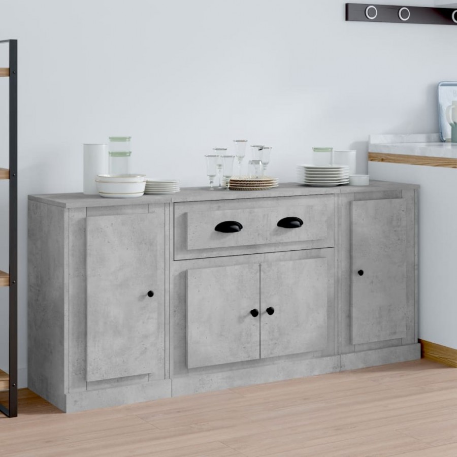 Buffets 3 pcs gris béton bois d'ingénierie