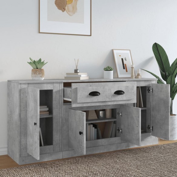 Buffets 3 pcs gris béton bois d'ingénierie