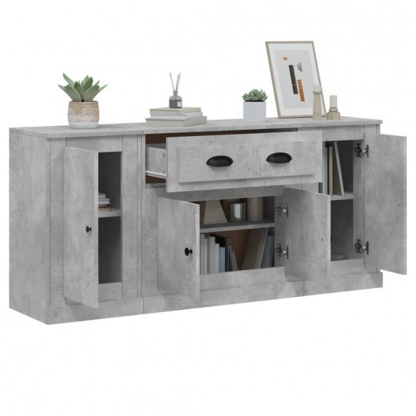 Buffets 3 pcs gris béton bois d'ingénierie