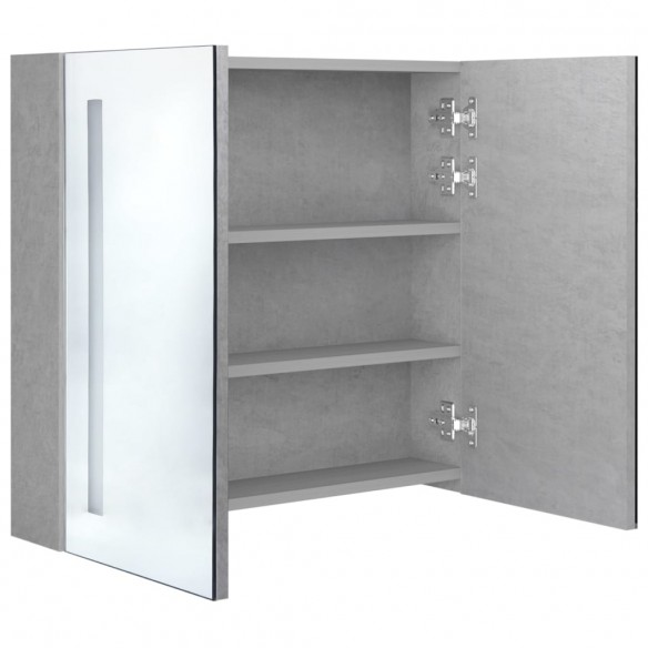 Armoire de salle de bain à miroir LED Gris béton 62x14x60 cm