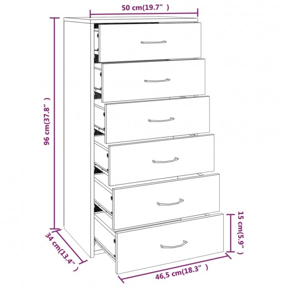 Buffet avec 6 tiroirs Chêne fumé 50x34x96 cm Bois d'ingénierie