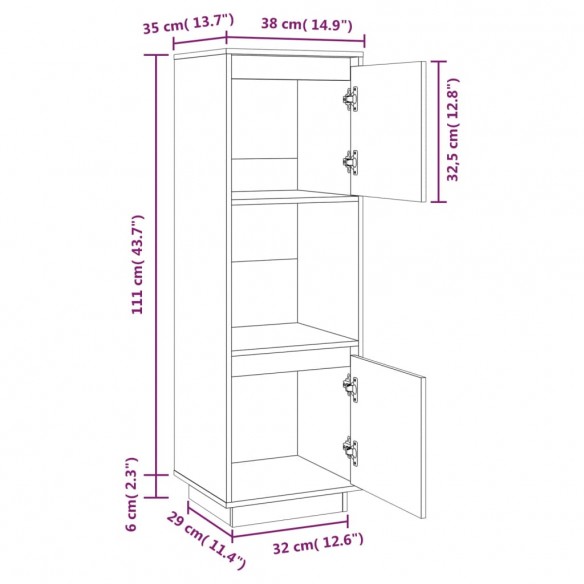 Buffet 38x35x117 cm Bois massif de pin