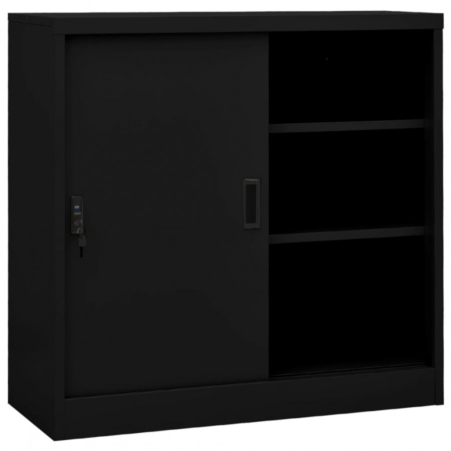 Armoire de bureau avec porte coulissante Noir 90x40x90 cm Acier