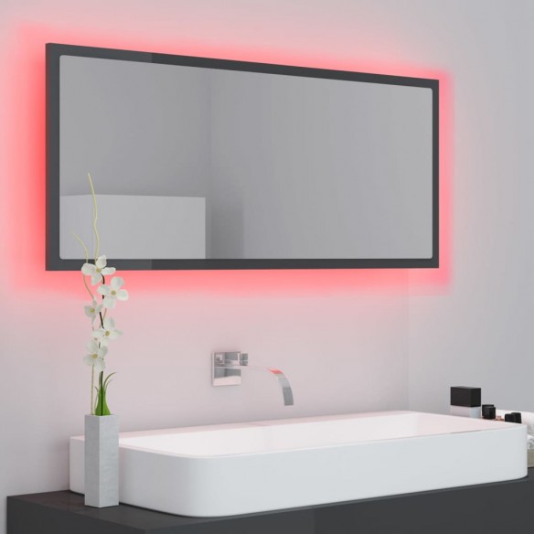 Miroir LED de salle de bain Gris brillant 100x8,5x37 Acrylique