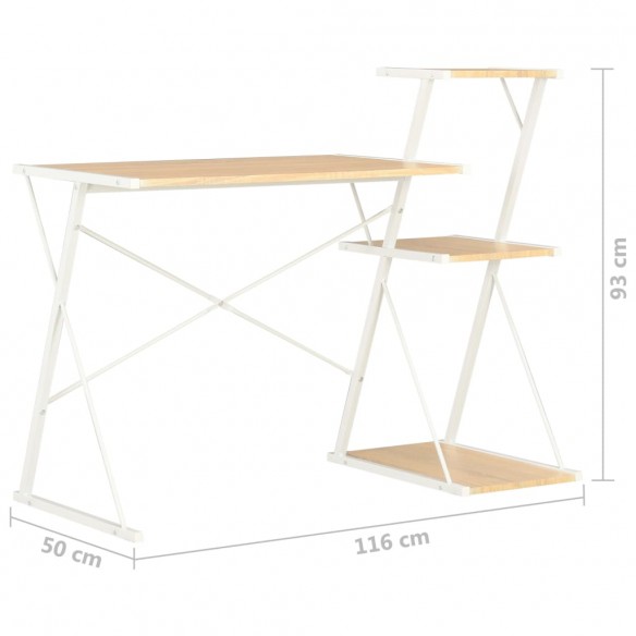 Bureau avec étagère Blanc et chêne 116x50x93 cm