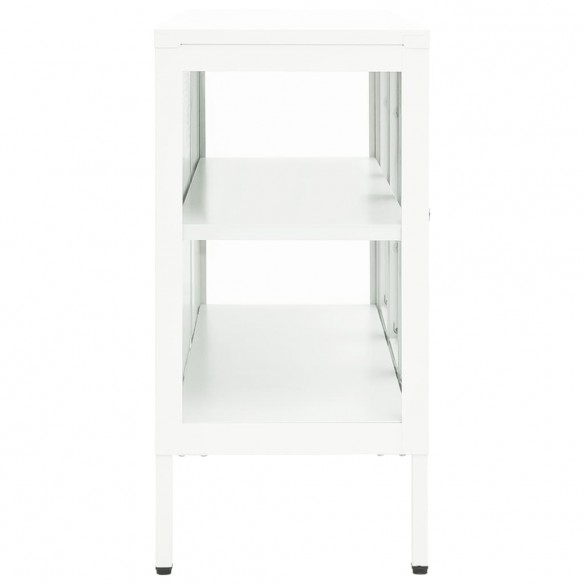 Buffet Blanc 105x35x70 cm Acier et verre