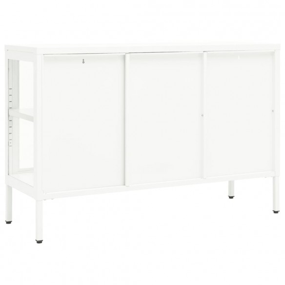 Buffet Blanc 105x35x70 cm Acier et verre