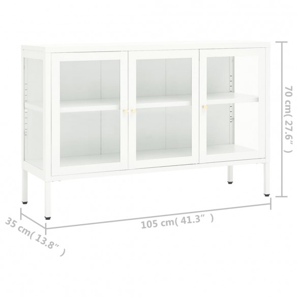 Buffet Blanc 105x35x70 cm Acier et verre