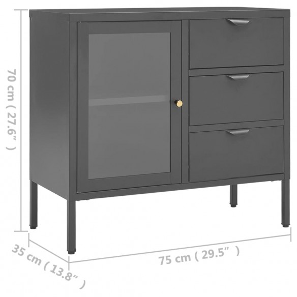 Buffet Anthracite 75x35x70 cm Acier et verre trempé