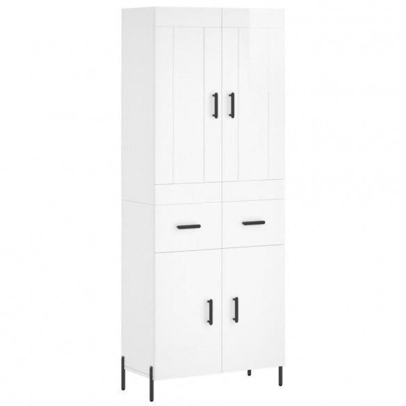 Buffet haut Blanc brillant 69,5x34x180 cm Bois d'ingénierie