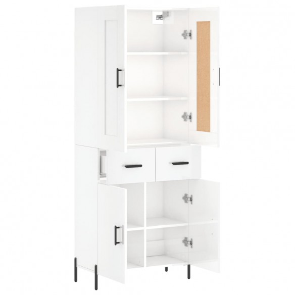 Buffet haut Blanc brillant 69,5x34x180 cm Bois d'ingénierie