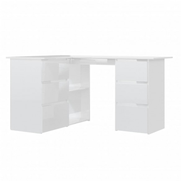 Bureau d'angle Blanc brillant 145x100x76 cm Aggloméré