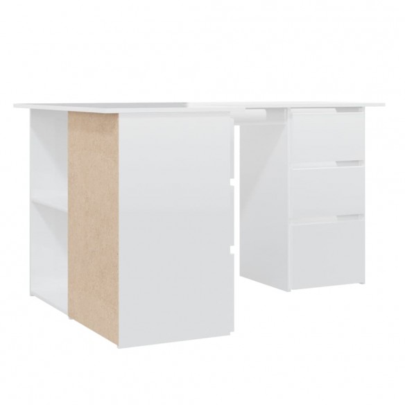 Bureau d'angle Blanc brillant 145x100x76 cm Aggloméré