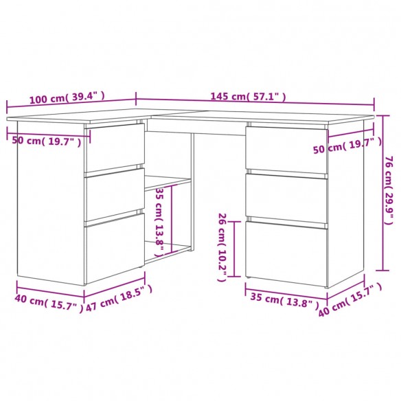 Bureau d'angle Blanc brillant 145x100x76 cm Aggloméré