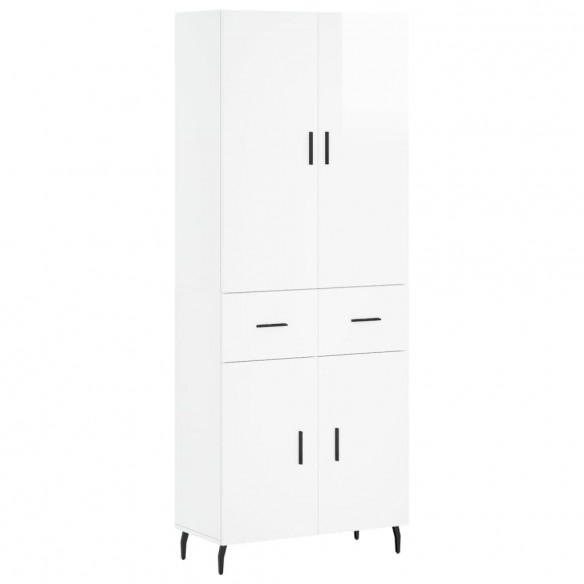 Buffet haut Blanc brillant 69,5x34x180 cm Bois d'ingénierie