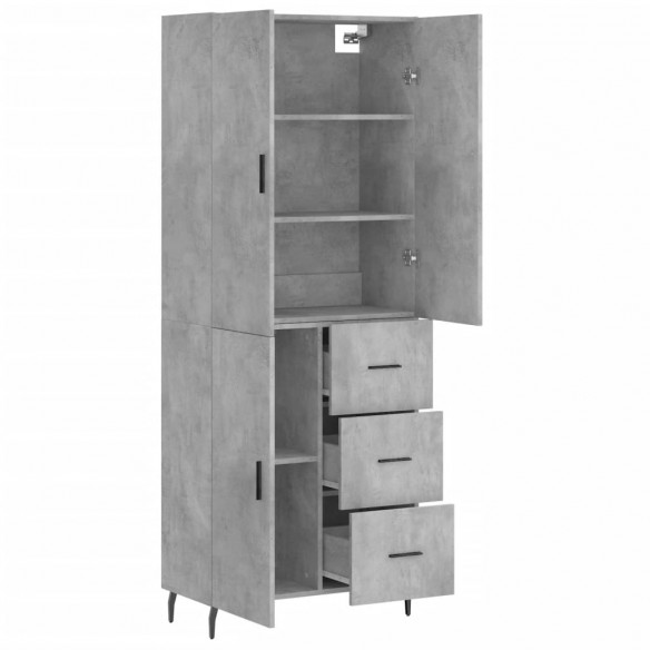 Buffet haut Gris béton 69,5x34x180 cm Bois d'ingénierie