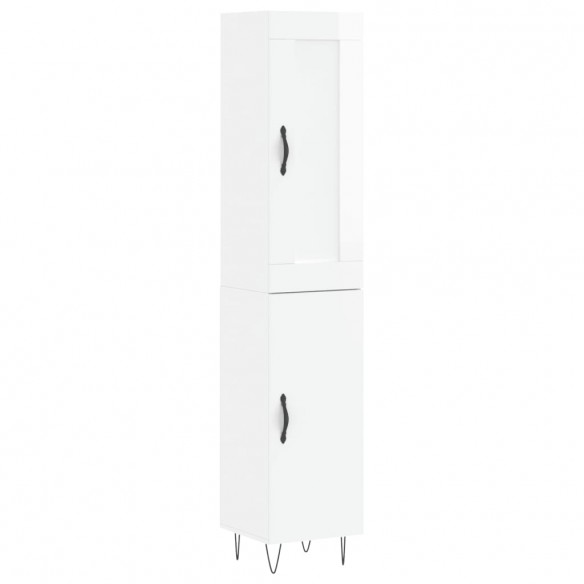 Buffet haut Blanc brillant 34,5x34x180 cm Bois d'ingénierie