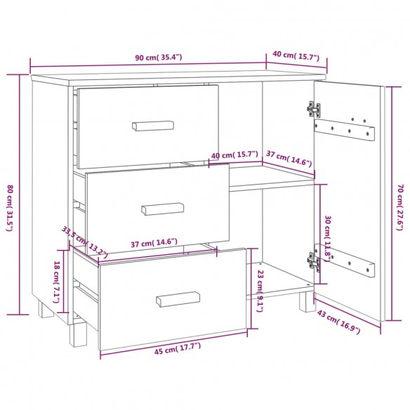 Buffet HAMAR Marron miel 90x40x80 cm Bois massif de pin