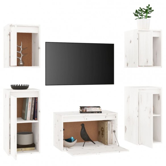 Meubles TV 5 pcs Blanc Bois massif de pin