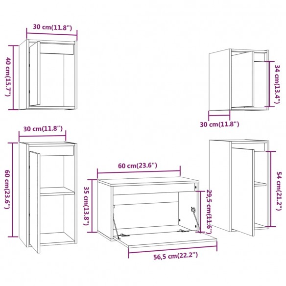 Meubles TV 5 pcs Blanc Bois massif de pin