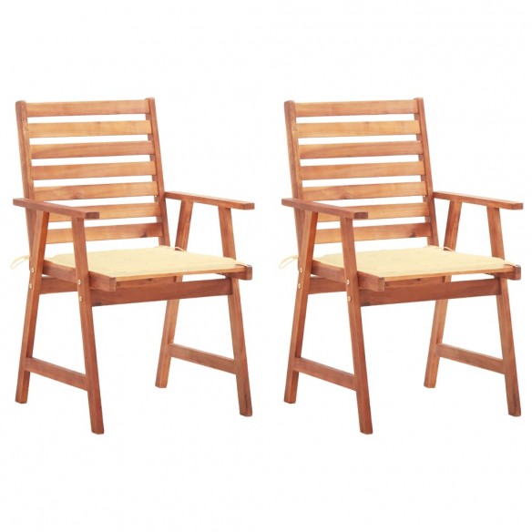 Chaises à dîner d'extérieur 2 pcs avec coussins Acacia massif