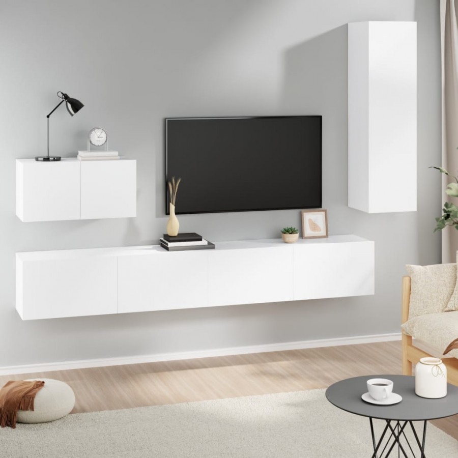 Ensemble de meubles TV 4 pcs Blanc Bois d'ingénierie