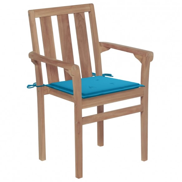 Chaises de jardin 2 pcs avec coussins bleu Bois de teck massif