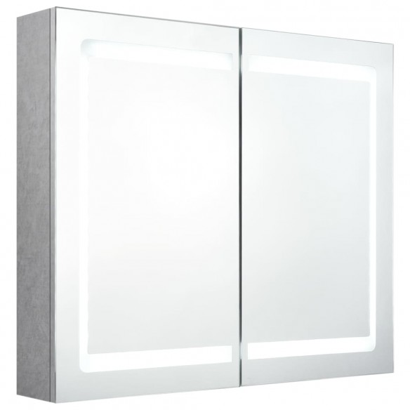 Armoire de salle de bain à miroir LED Gris béton 80x12x68 cm