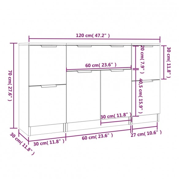 Buffets 3 pcs Chêne sonoma Bois d'ingénierie