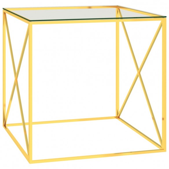 Table basse Doré 55x55x55 cm Acier inoxydable et verre