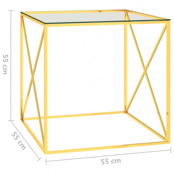 Table basse Doré 55x55x55 cm Acier inoxydable et verre