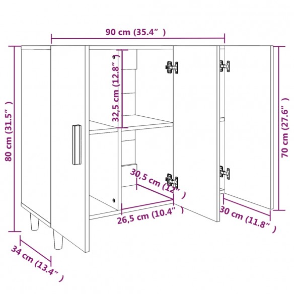 Buffet gris béton 90x34x80 cm bois d'ingénierie